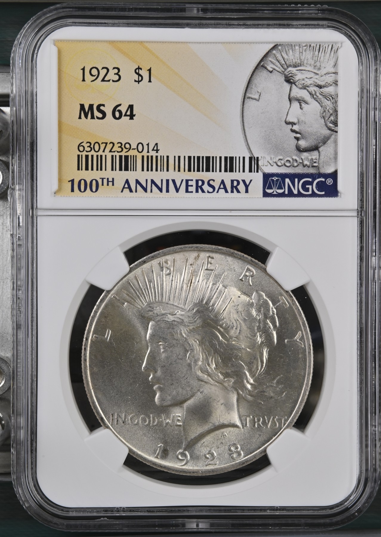 长老汇兔年精选第二场 1923美国和平一美元银币，NGC MS64分， 百年标