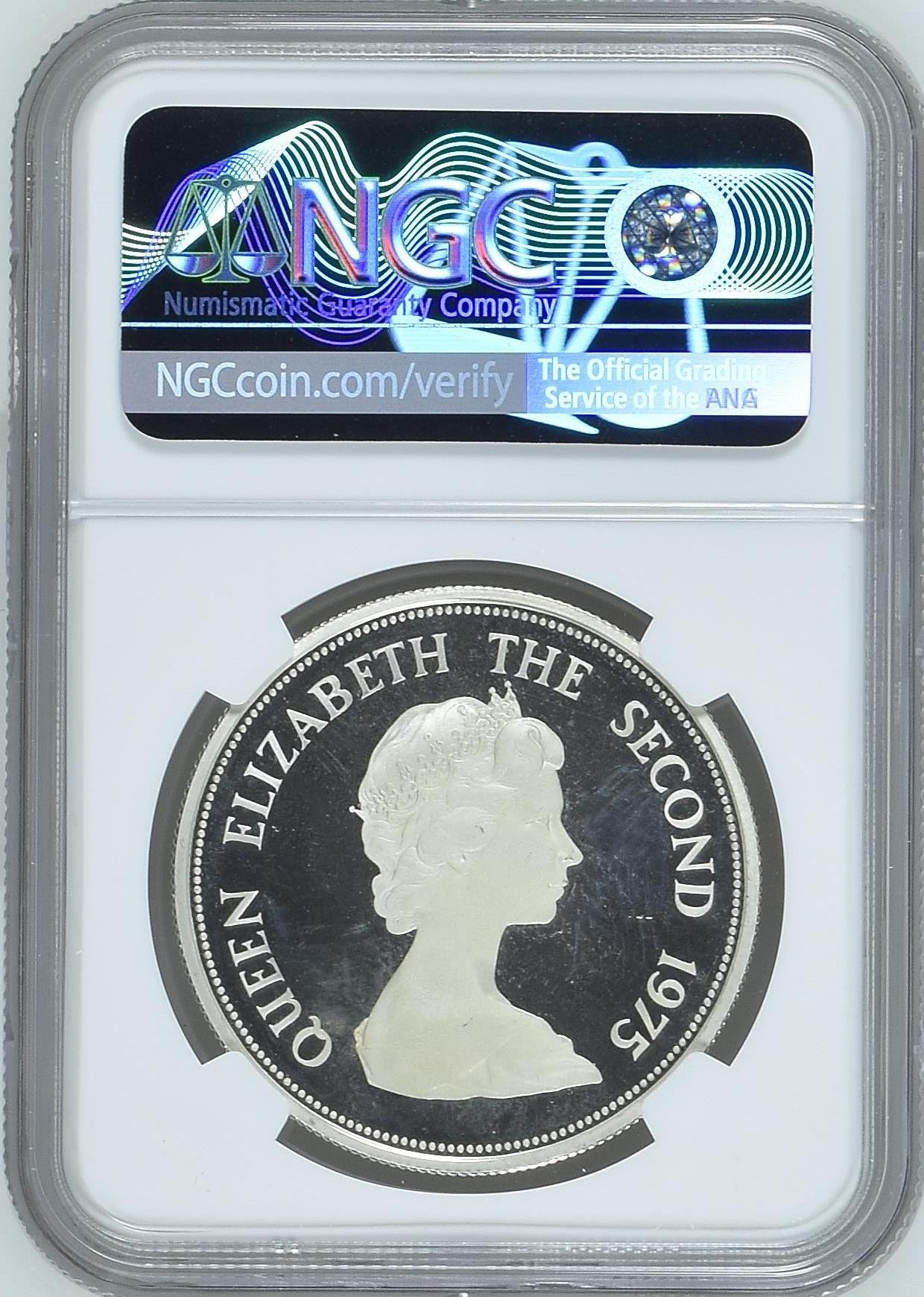 长老汇兔年精选第二场 1975 毛里求斯蓝色燕尾蝶25卢比精制银币，NGC PF63UC，渡渡鸟带火了毛里求斯