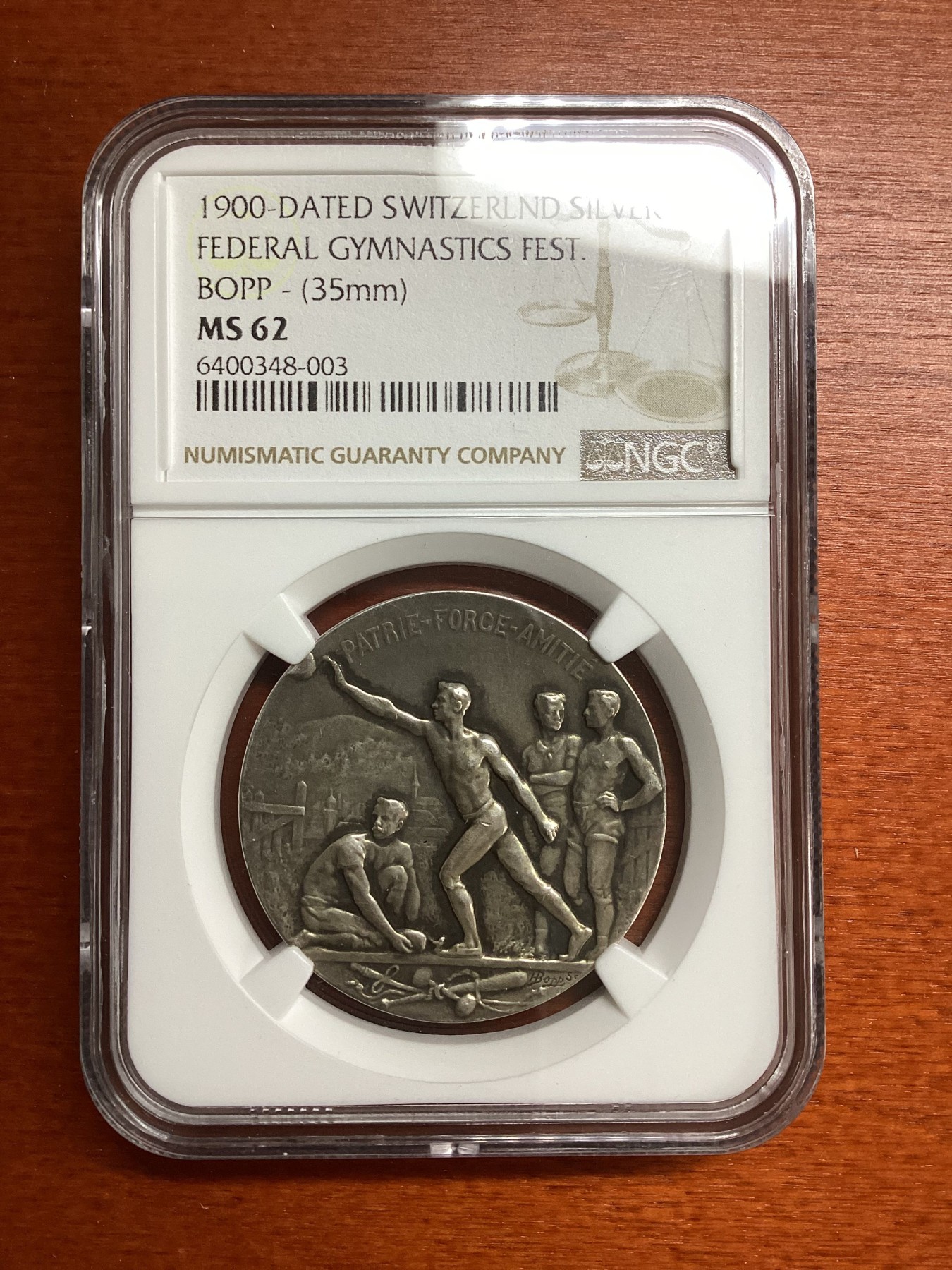 长老汇兔年精选第二场 1900-DATED 瑞士联邦体育节银章，NGC MS62分，唯一记录