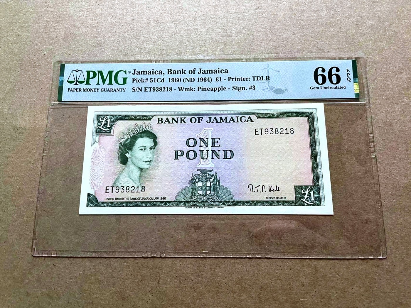 【Blue Auction】✨世界纸币精拍第432期——新年首拍 【无47】牙买加 1960年1镑 女王 PMG66EPQ 精美