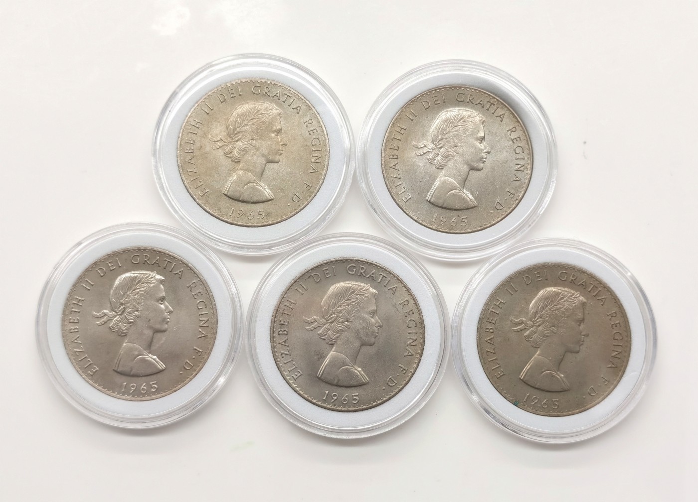 博洋堂世界钱币拍卖第064期（全场包邮） 英国1965年丘吉尔纪念克朗镍币5枚一组 完全未流通状态