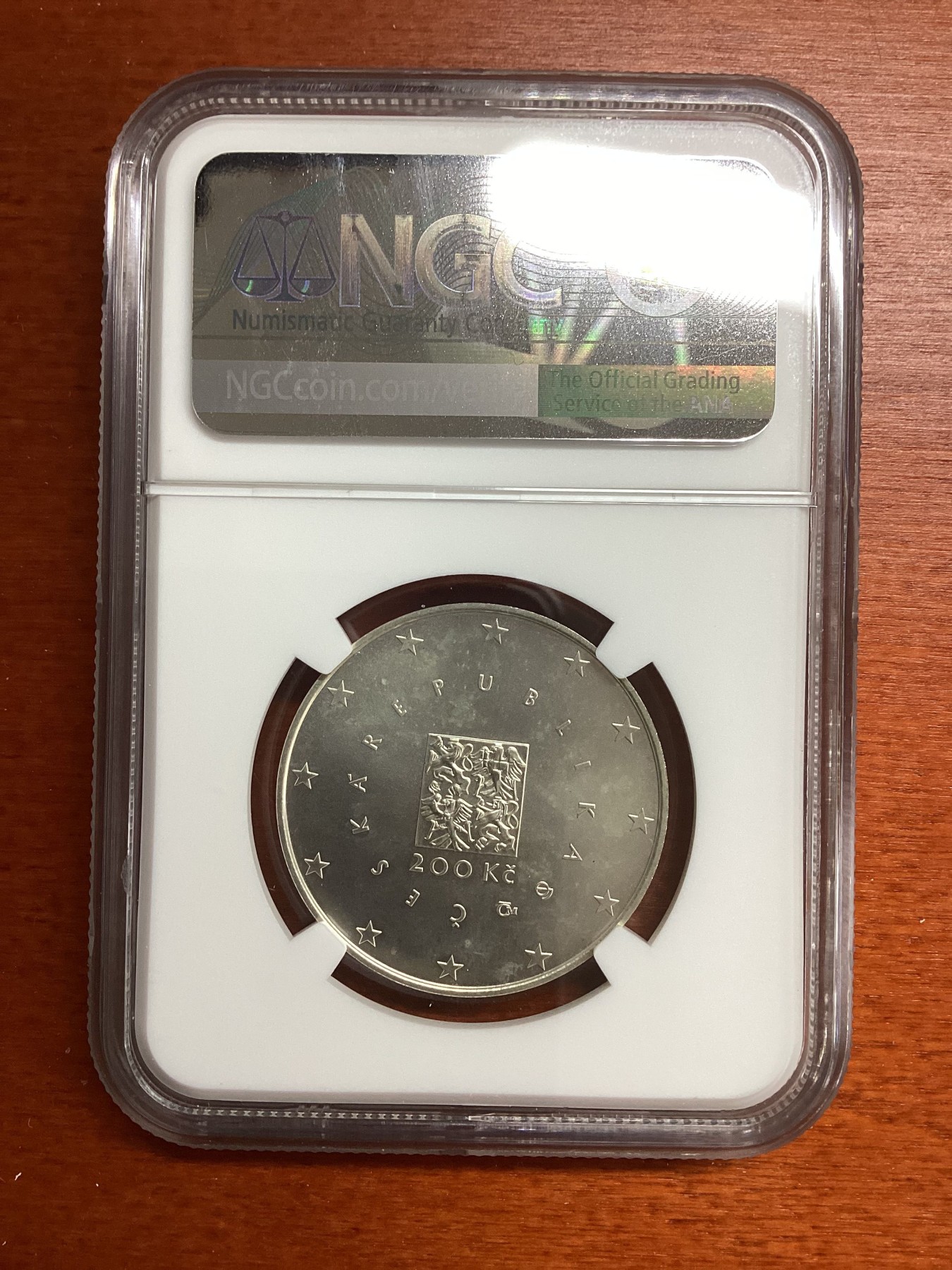 长老汇兔年精选第二场 2004 捷克加入欧盟200克朗银币，NGC MS65分，唯一冠军分
