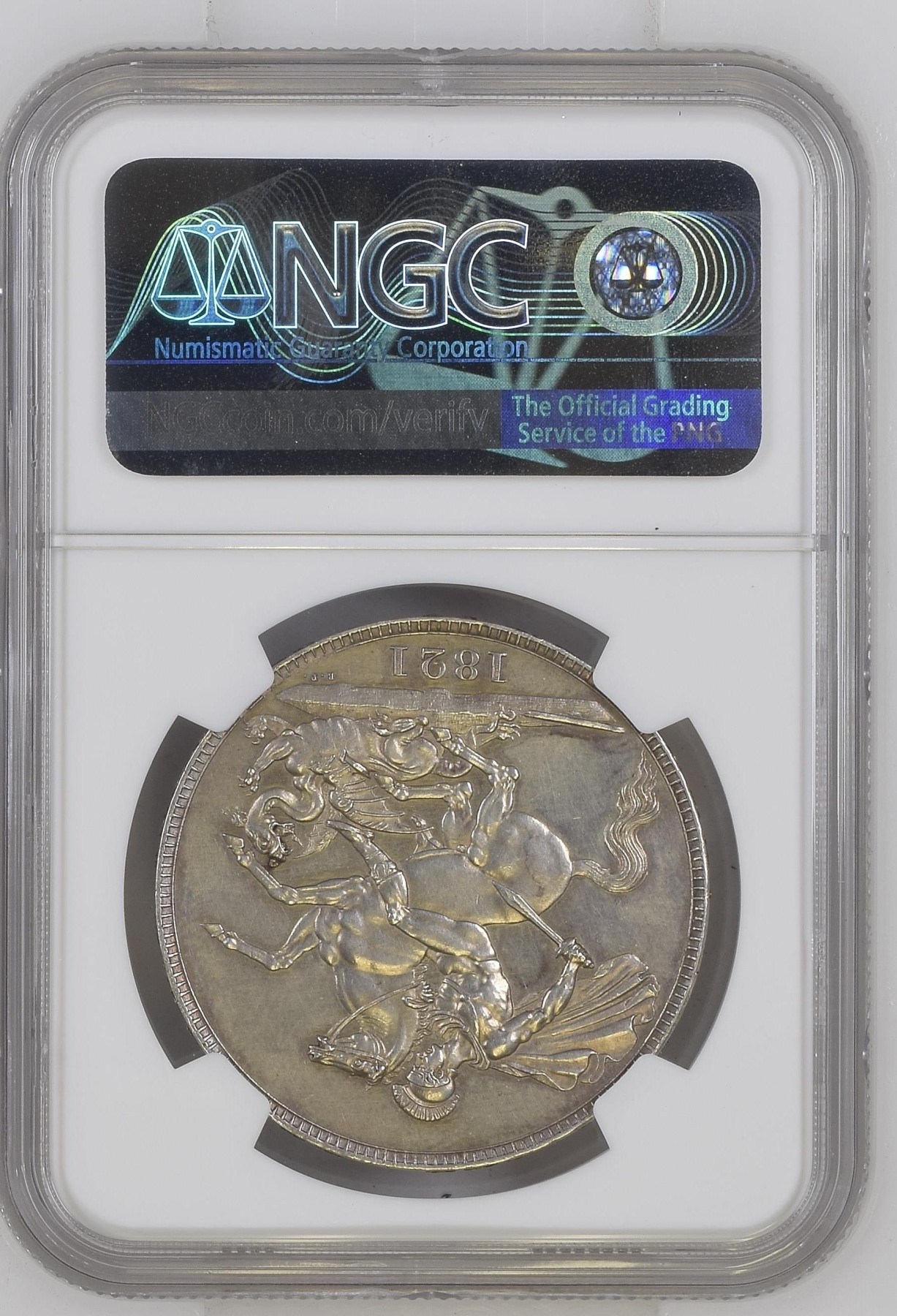 长老汇兔年精选第二场 1821 英国乔治四世马剑1克朗大银币，NGC MS60分，名人旧藏