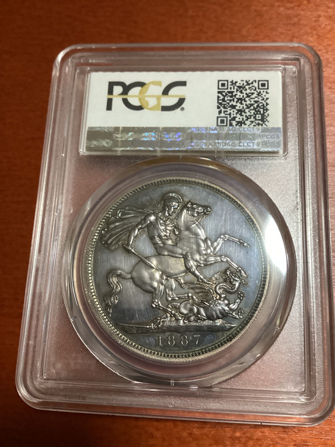 长老汇兔年精选第二场 1887 Crown S-3921, CAM英国维多利亚马剑1克朗精制银币，PCGS PR62CAM，非常难得，蓝汪汪底板，仅有1000枚左右，可遇不可求。本场推荐！！！