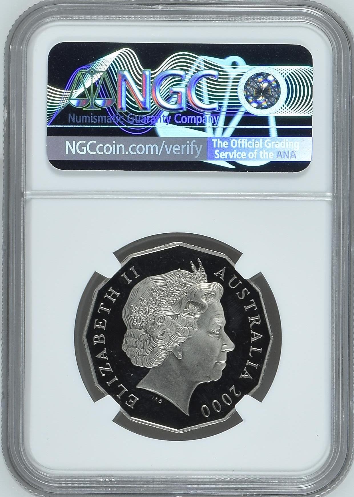 长老汇兔年精选第二场 2000 澳大利亚千禧年纪念50分彩色精制镍币，NGC PF65UC，季军分，更高分仅有两枚