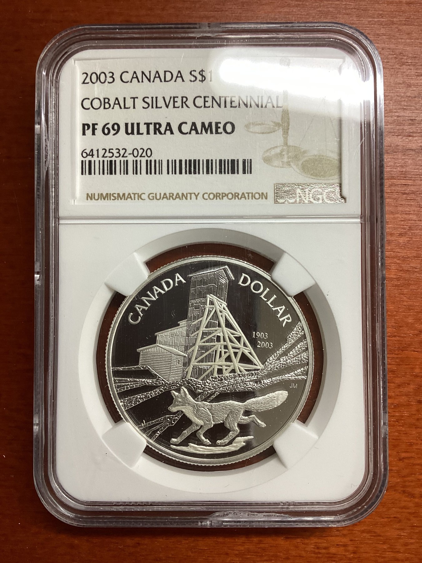长老汇兔年精选第二场 2003 加拿大科伯特银矿百年纪念1加元精制银币，NGC PF69UC，更高分仅有13枚