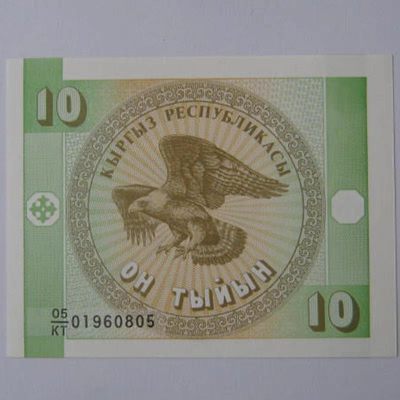 240228 吉尔吉斯斯坦10沙姆1993年全新UNC外国钱币保真收藏纸钞秃鹰图案