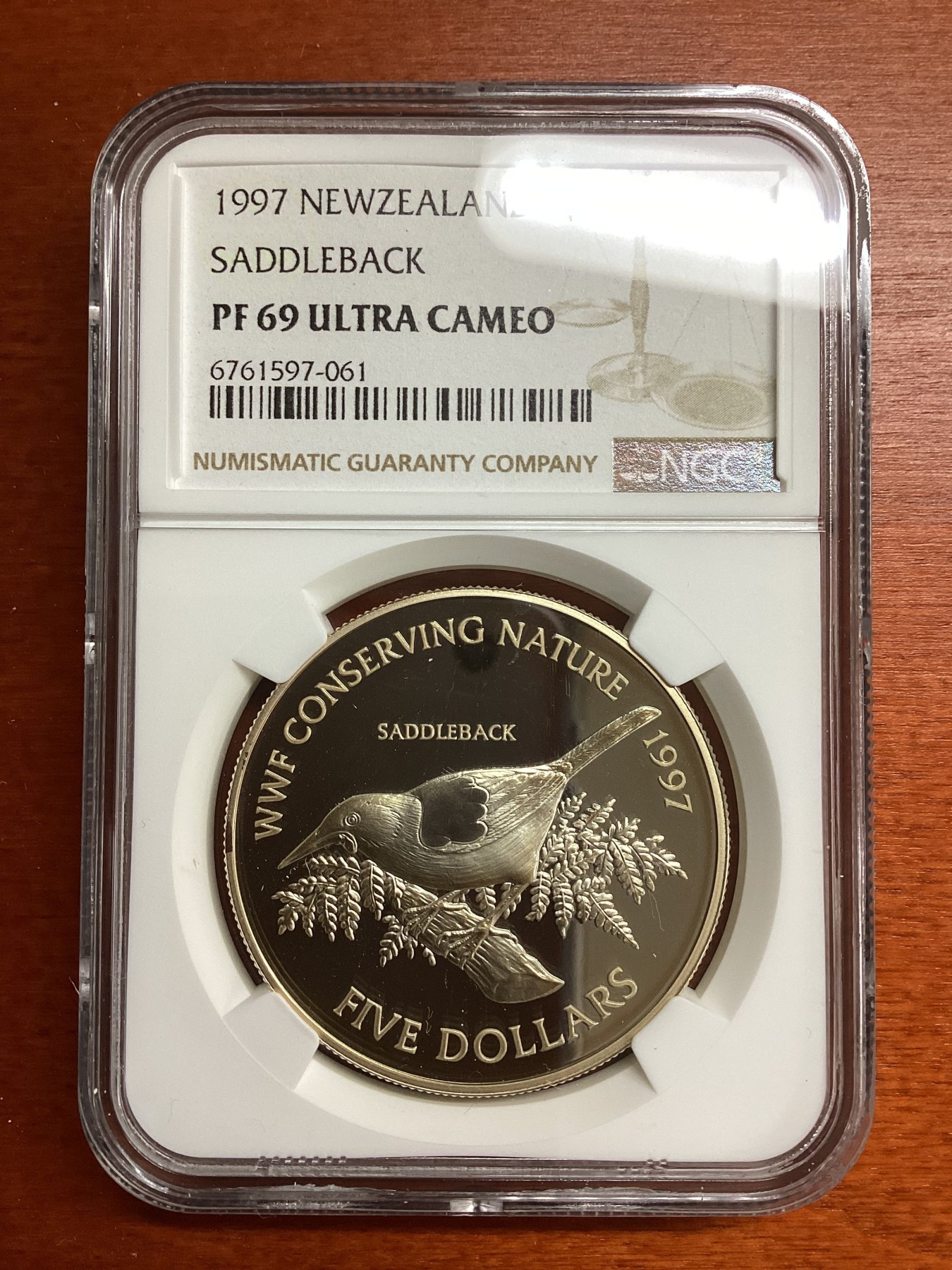 长老汇兔年精选第二场 1997 新西兰鞍背鸟5元精制银币，NGC PF69UC，亚军分，更高分仅有两枚