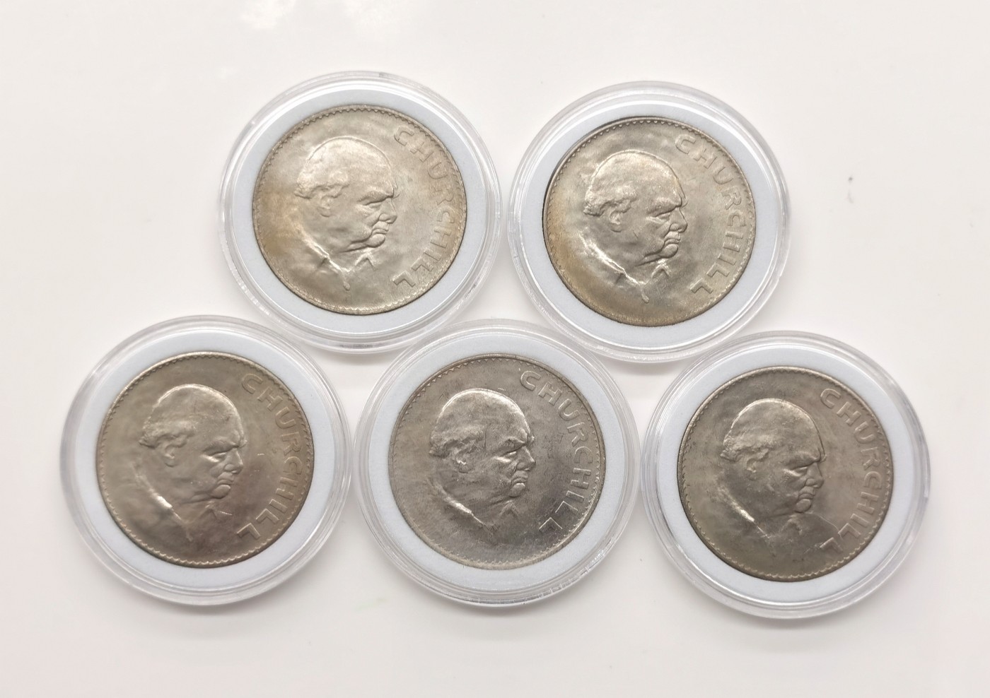 博洋堂世界钱币拍卖第064期（全场包邮） 英国1965年丘吉尔纪念克朗镍币5枚一组 完全未流通状态
