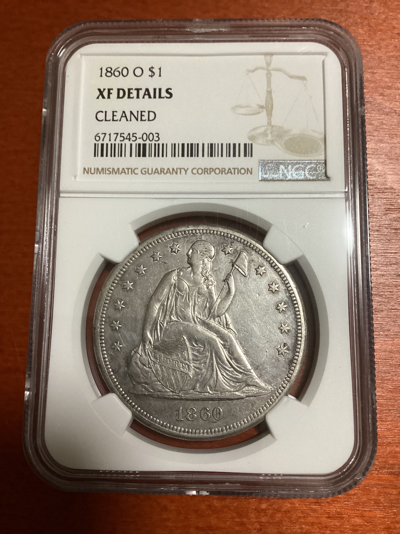 长老汇兔年精选第二场 1860 O美国坐姿女神一美元银币，O记出品，早期很贵