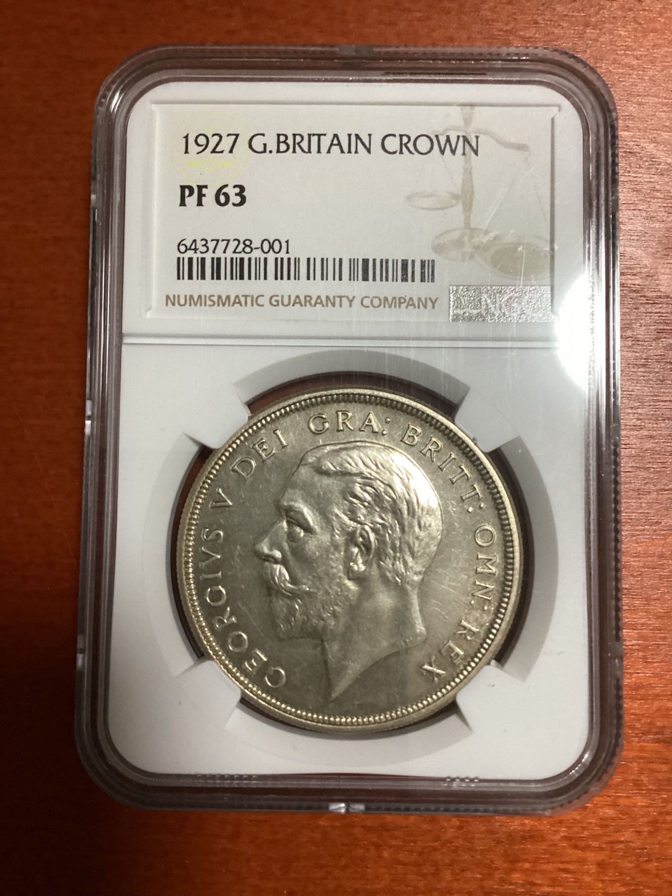 长老汇兔年精选第二场 1927 英国乔治五世花冠1克朗精制大银币，NGC PF63分