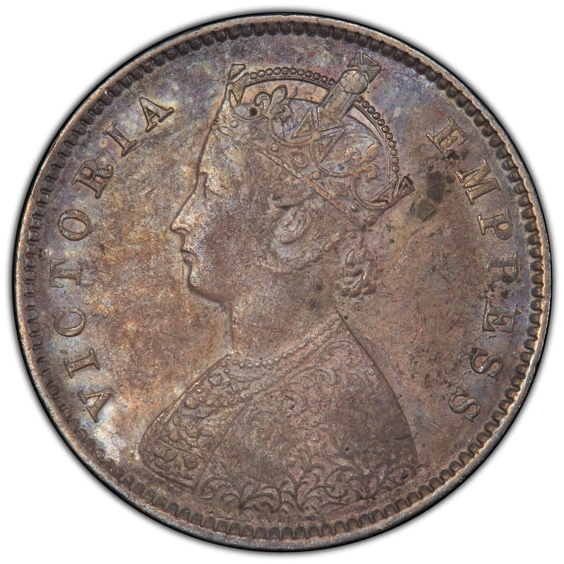 长老汇兔年精选第二场 1899-B 1/2 Rup SW-6.242 Prid-307 Incuse, inverted B英属印度维多利亚1/2卢比银币，PCGS AU53分