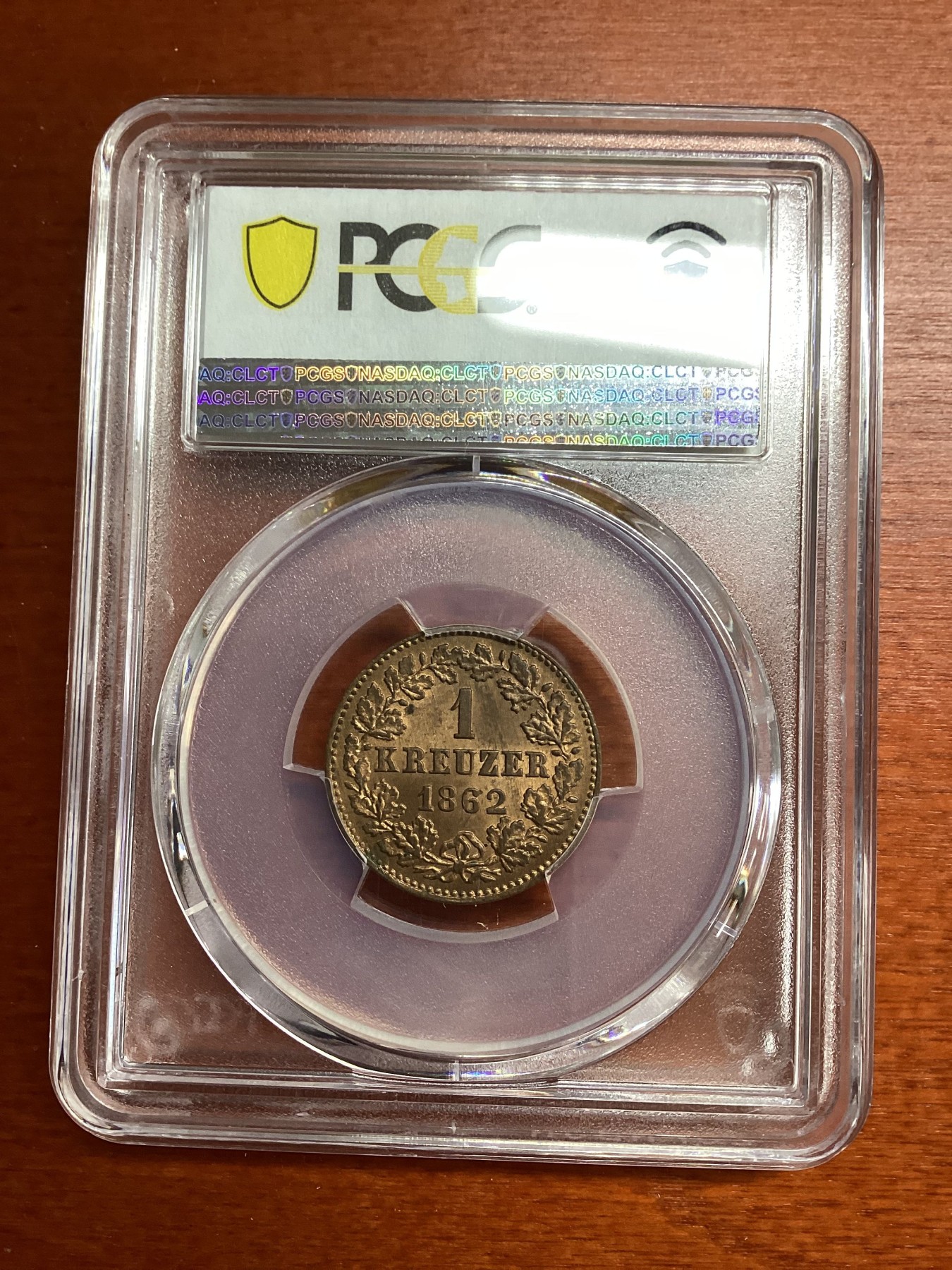 长老汇兔年精选第二场 1862 Kreuzer德国拿骚1克洛泽双师铜币，PCGS MS64RD，唯一冠军分，稀少且漂亮