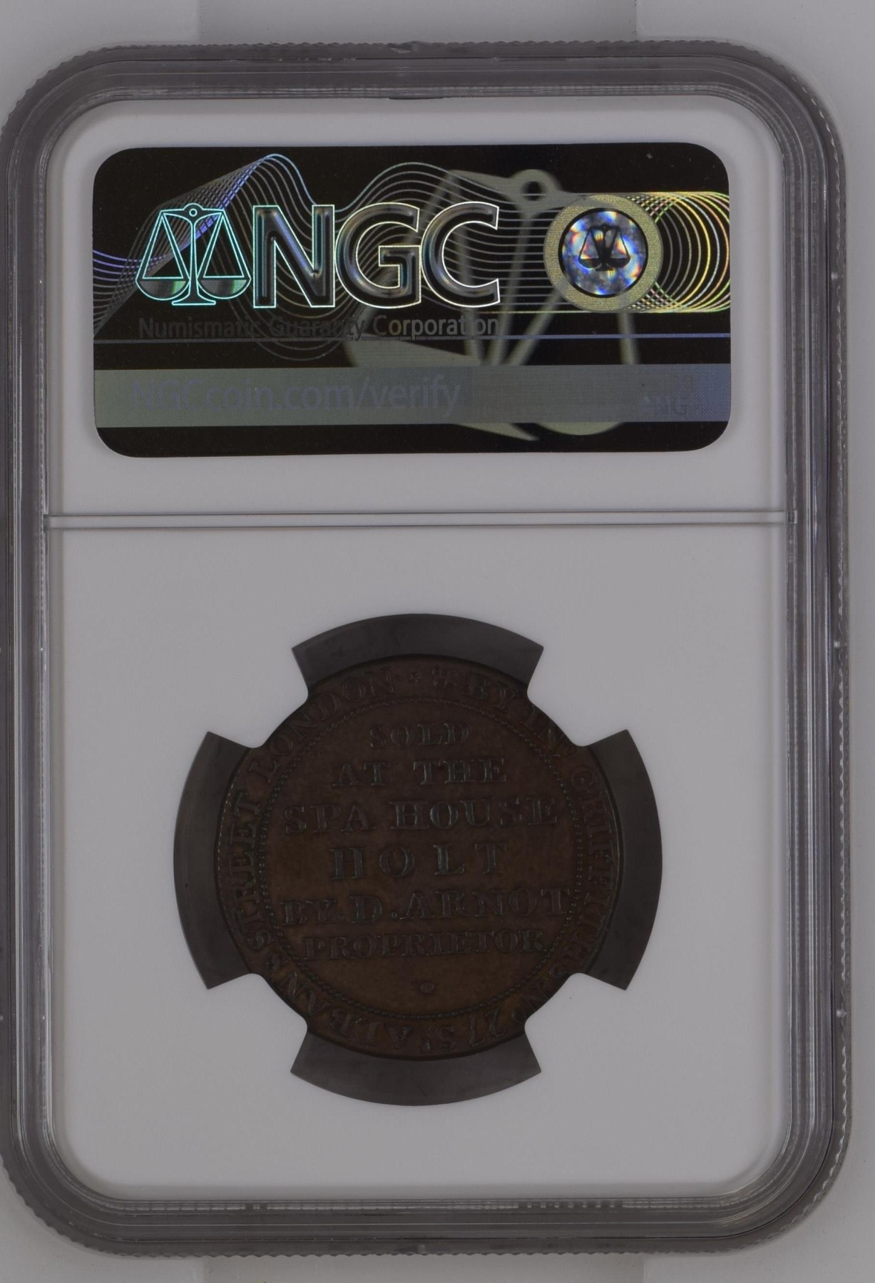 长老汇兔年精选第二场 (1790'S)G.B. D&H-3A WILTSHIRE - HOLT E: PLAIN英国威尔特郡吹笛天使1/2P铜代币，NGC MS62分，季军分，更高分仅有两枚