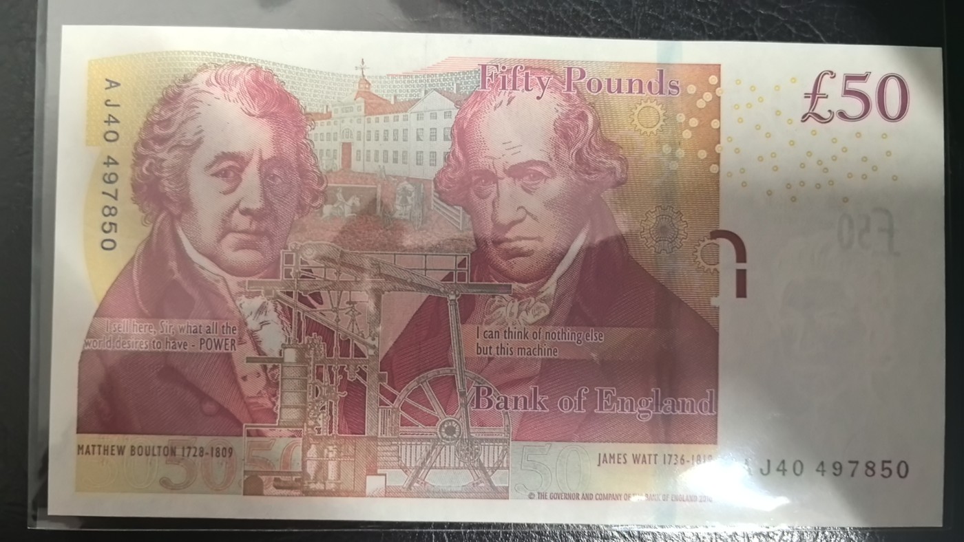 英国2010年50镑 F序列 签名如图 欧洲纸币 实物图 UNC