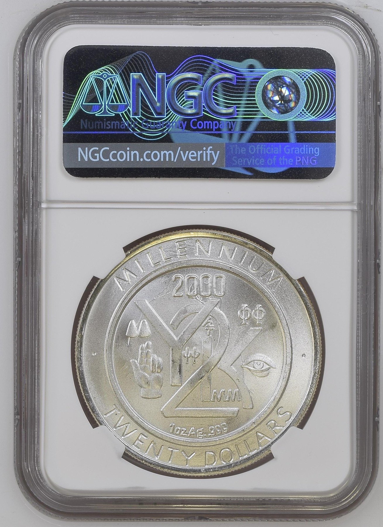 长老汇兔年精选第二场 2000 利比里亚千禧年20元银币，NGC MS68分，唯一冠军分，发行量2000枚