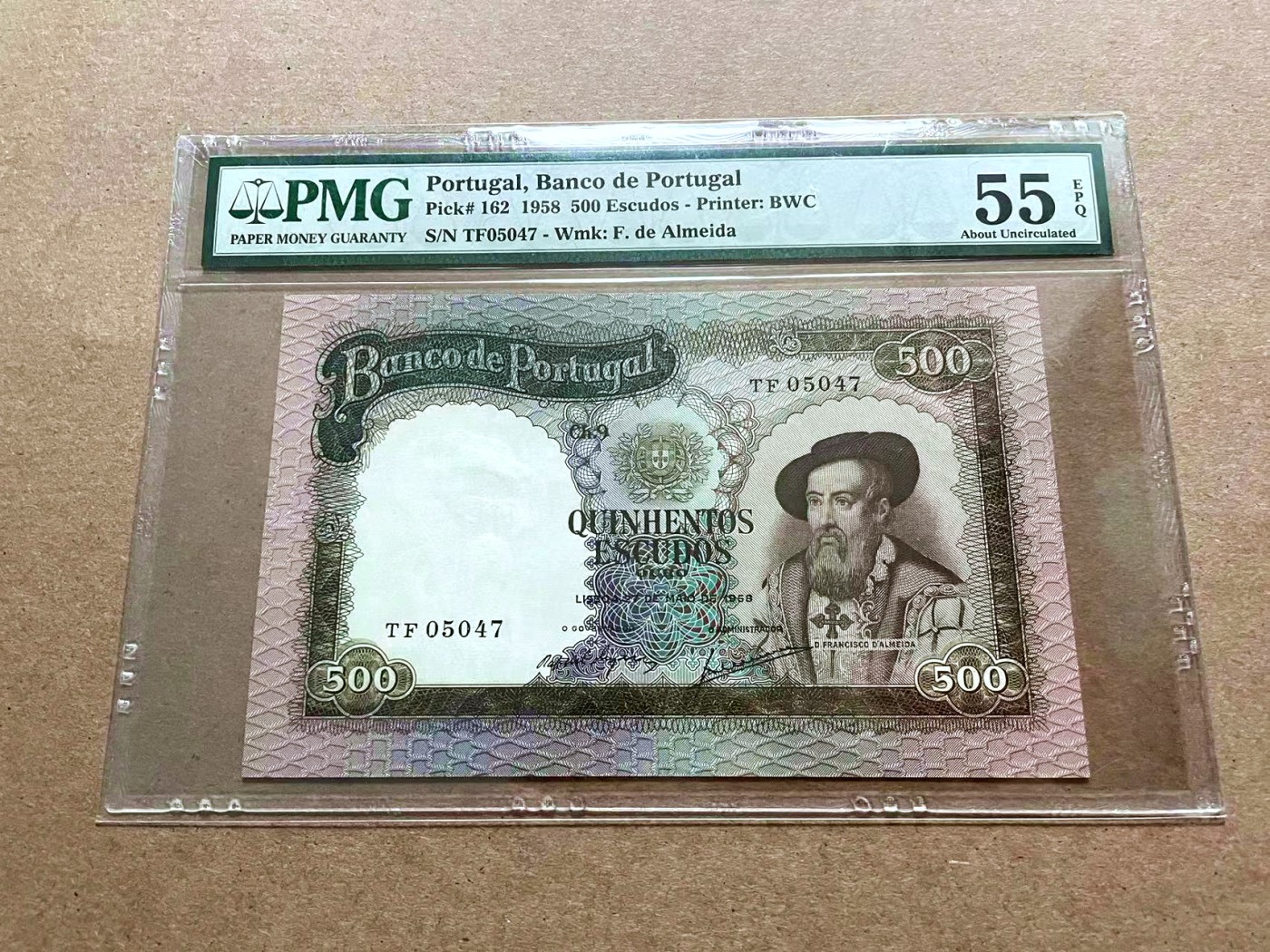 【Blue Auction】✨世界纸币精拍第432期——新年首拍 葡萄牙 1958年500埃斯库多 PMG55EPQ BWC出品 少见品种