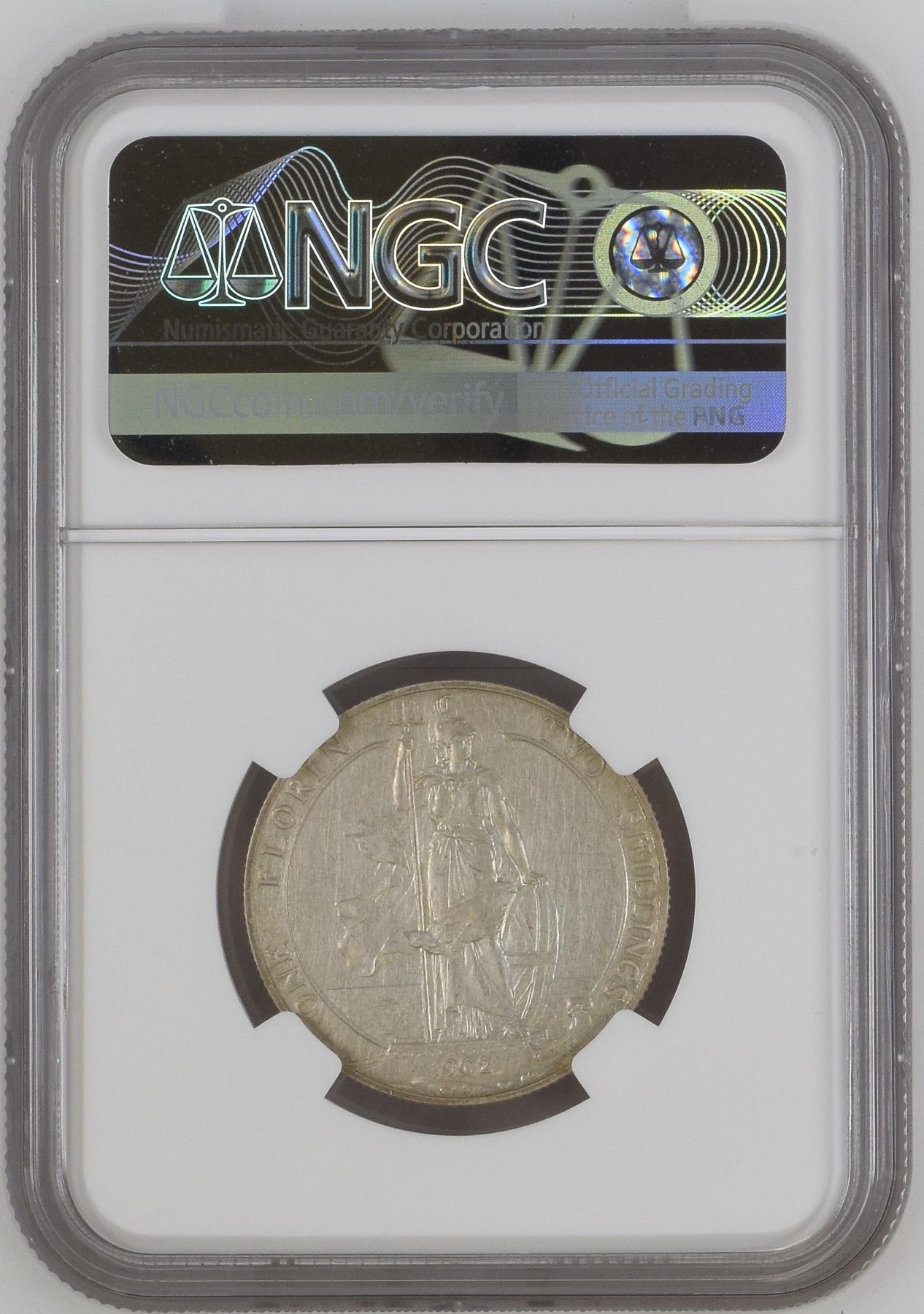 长老汇兔年精选第二场 1902 英国爱德华七世海神2先令精制磨砂银币，NGC PF61MATTE，英系收藏必备