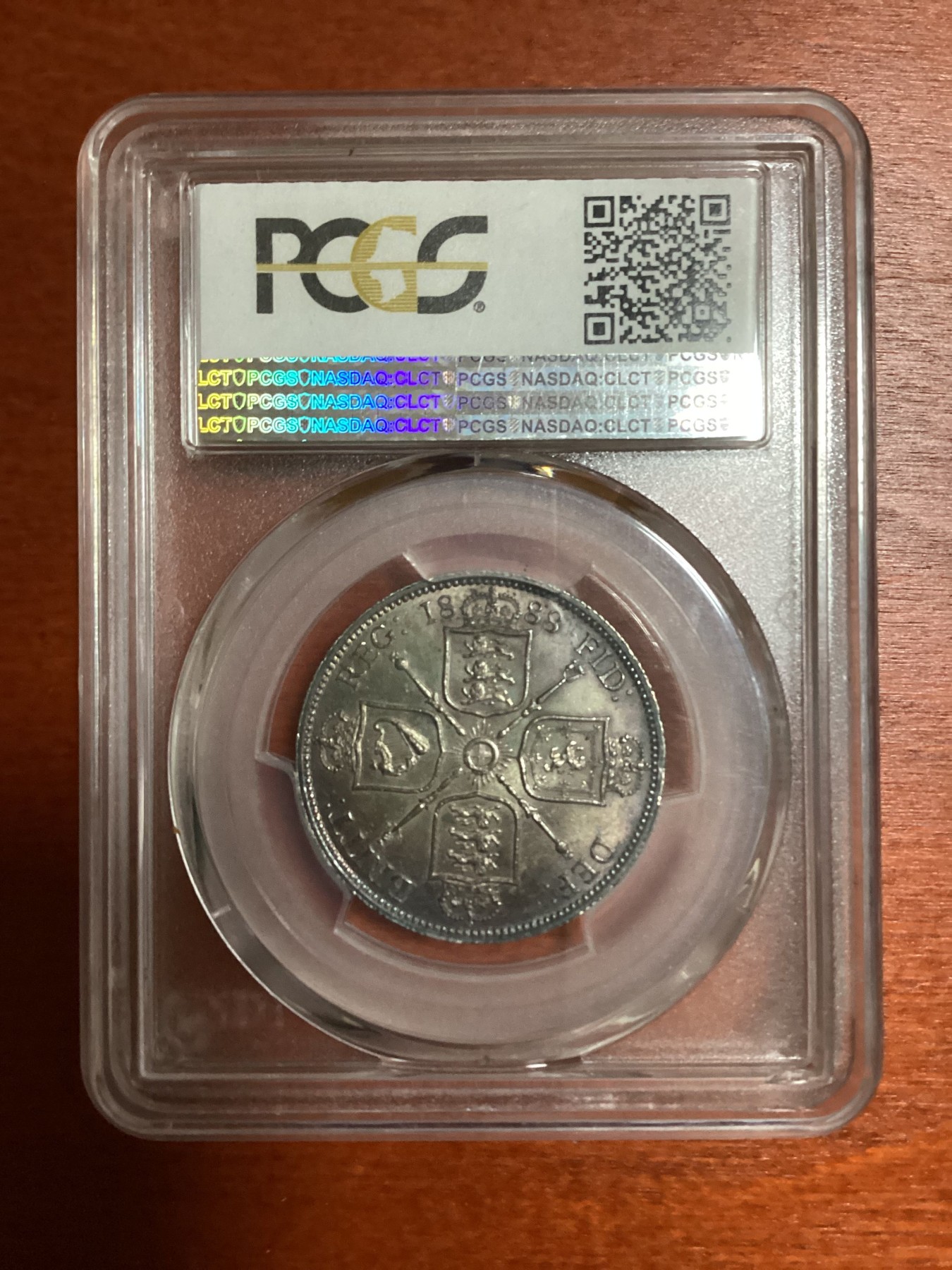 长老汇兔年精选第二场 1888 Florin S-3925英国维多利亚高冠1弗洛林银币，PCGS MS62，季军分，更高分仅有7枚，金色包浆，吉祥年份
