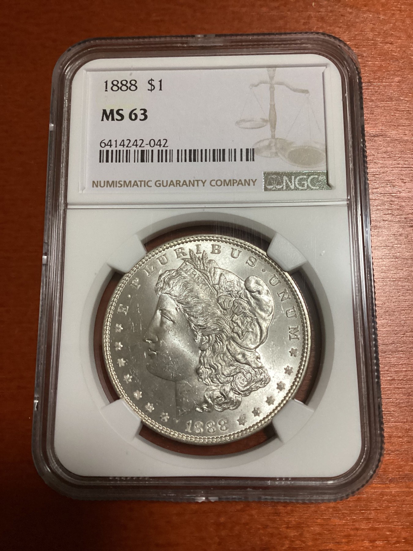 长老汇兔年精选第二场 1888美国摩根一美元银币，NGC MS63分，吉祥年份