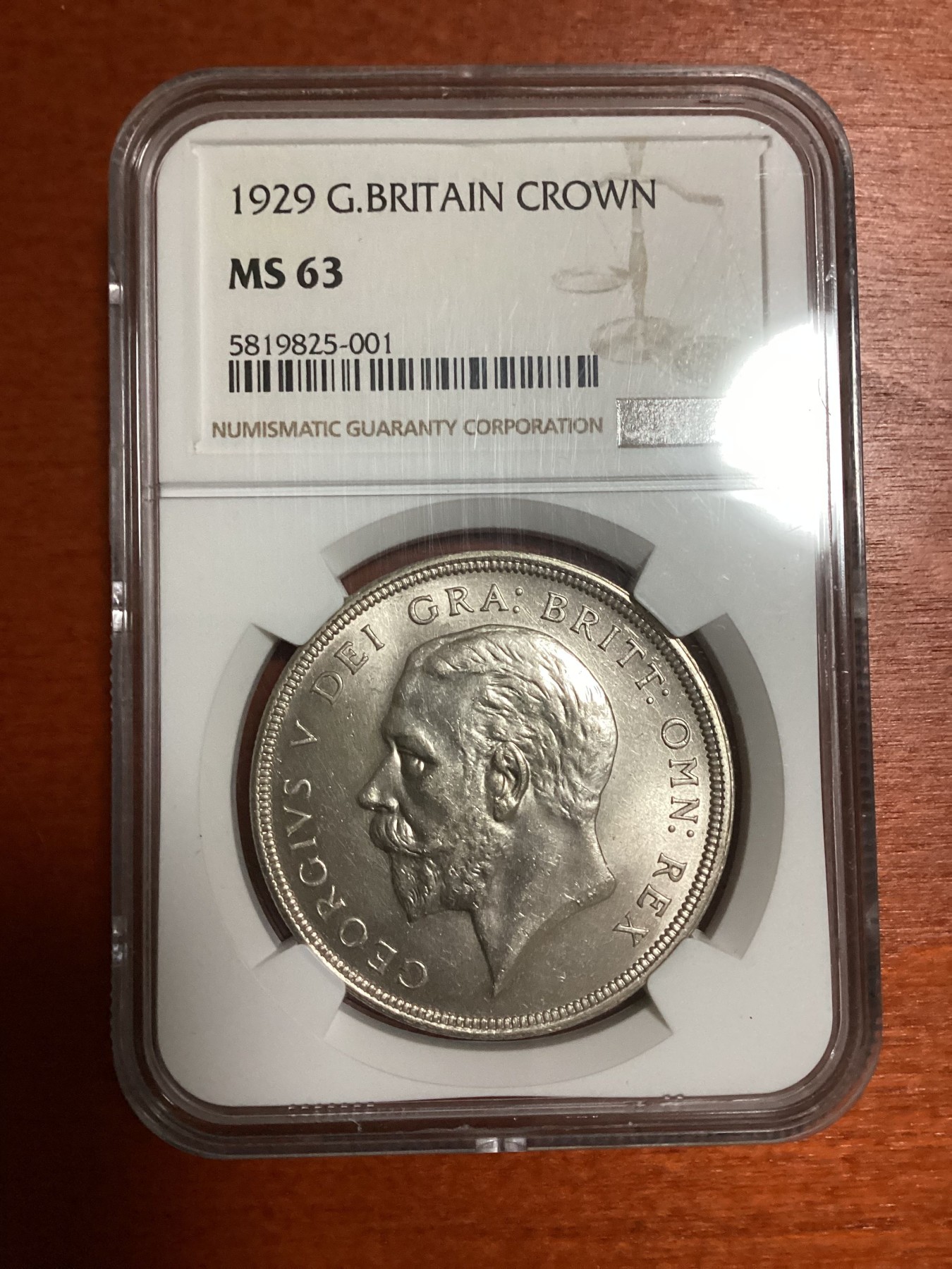 长老汇兔年精选第二场 1929 英国乔治五世花冠1克朗大银币，NGC MS63分，更高分仅有7枚，克书报价900美金，仅有4000多枚