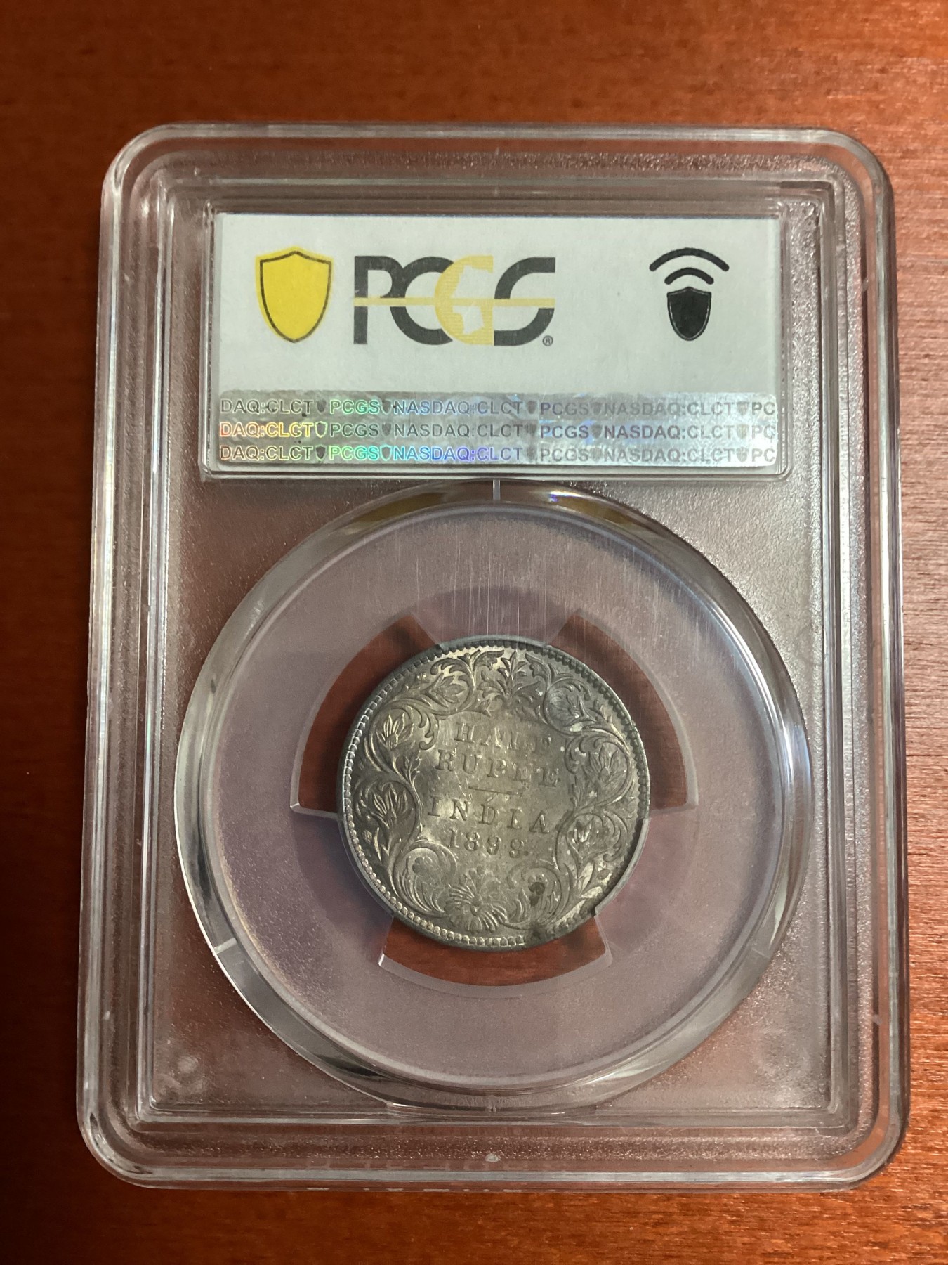 长老汇兔年精选第二场 1899-B 1/2 Rup SW-6.242 Prid-307 Incuse, inverted B英属印度维多利亚1/2卢比银币，PCGS AU53分