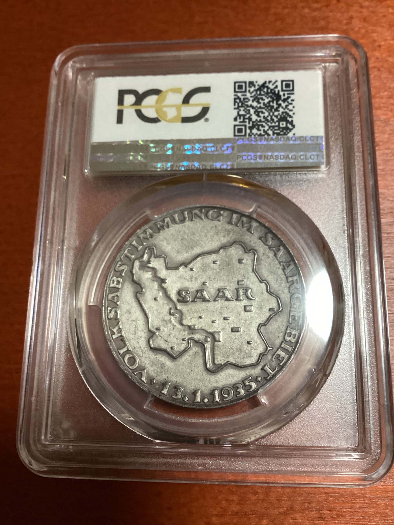长老汇兔年精选第二场 1935 Medal Saarland Silver Matte PREUSS edge德国第三帝国吞并萨尔银章，PCGS SP63分，更高分仅有6枚，61分成交价1700多元