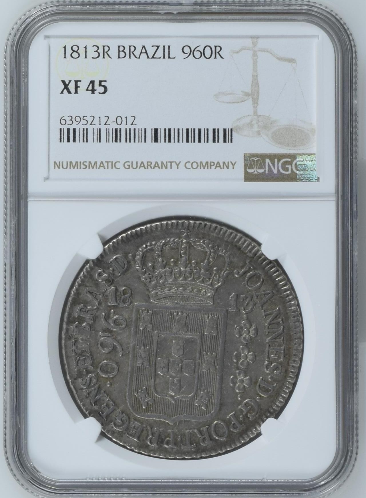 长老汇兔年精选第二场 1813R 巴西早期960R大银币，NGC XF45分，西班牙双柱基础上打制而成，别有韵味