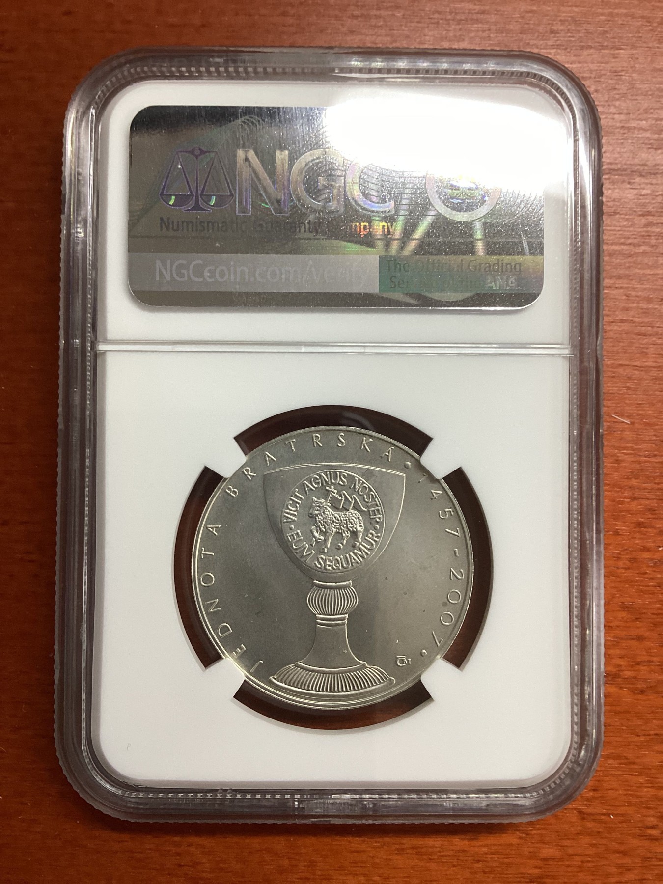 长老汇兔年精选第二场 2007 捷克兄弟会成立550年纪念200克朗银币，NGC MS64分，唯一冠军分，外网2000以上