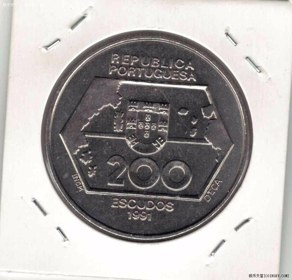 葡萄牙1991年200埃斯库多 航海发现向西航行纪念币 实物图 UNC-