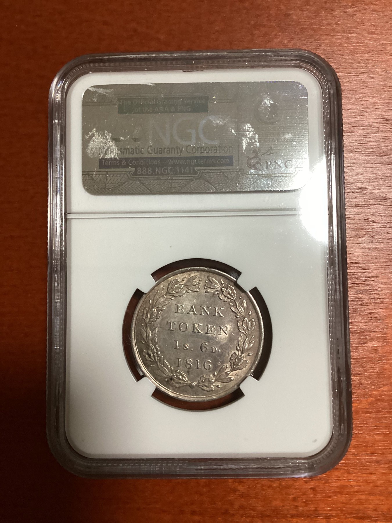 长老汇兔年精选第二场 1816 英国乔治三世英格兰银行1S/6P银币，NGC MS62分