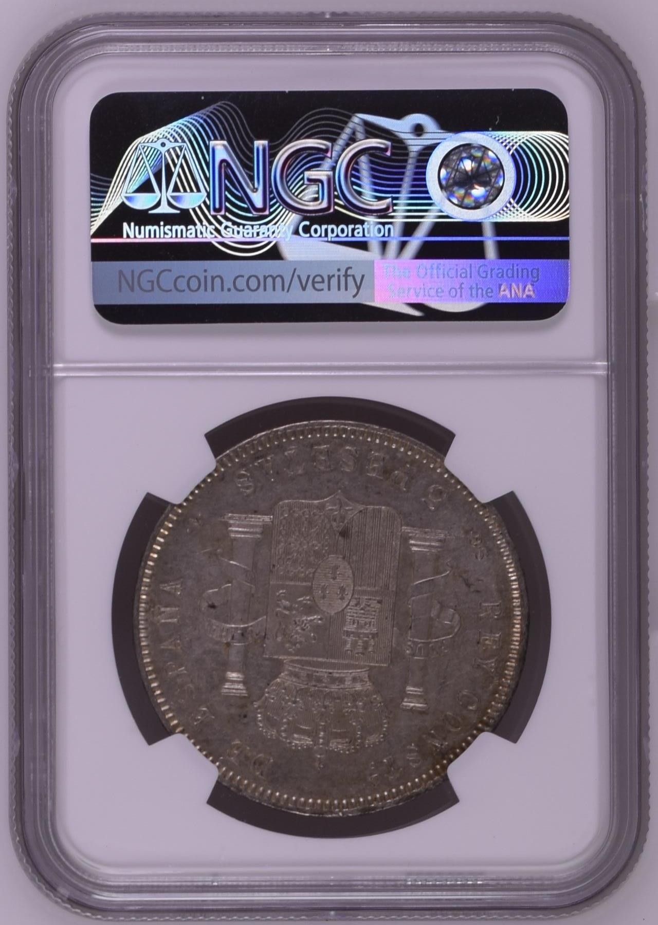 长老汇兔年精选第二场 1899(99) SGV 西班牙阿方索十三世5比塞塔大银币，NGC MS61分