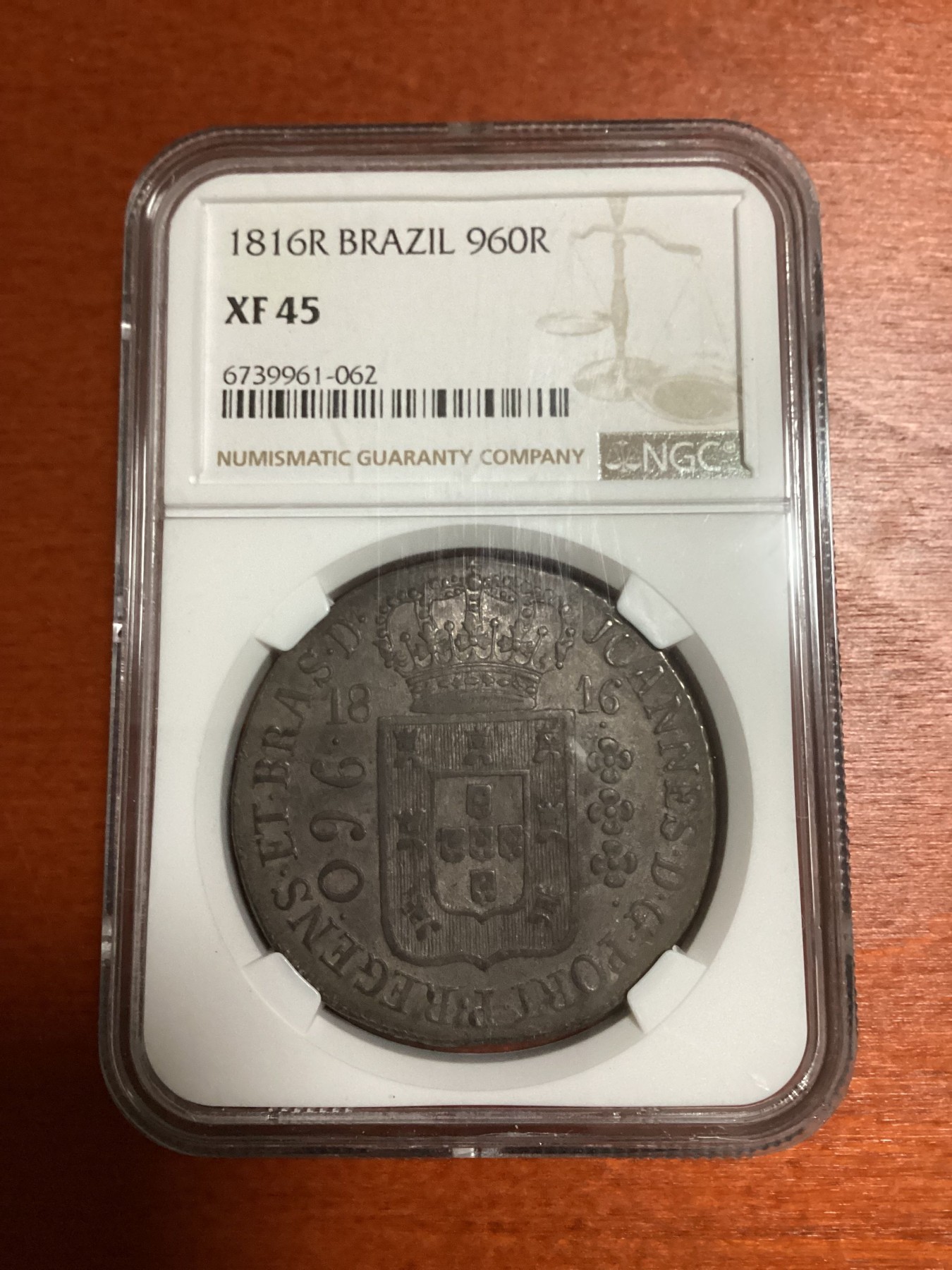 长老汇兔年精选第二场 1816R 巴西早期960R大银币，NGC XF45分，西班牙双柱基础上打制而成，别有韵味