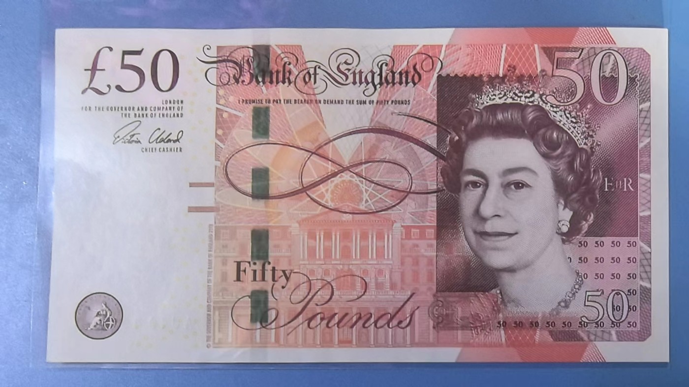 英国2010年50镑 F序列 签名如图 欧洲纸币 实物图 UNC