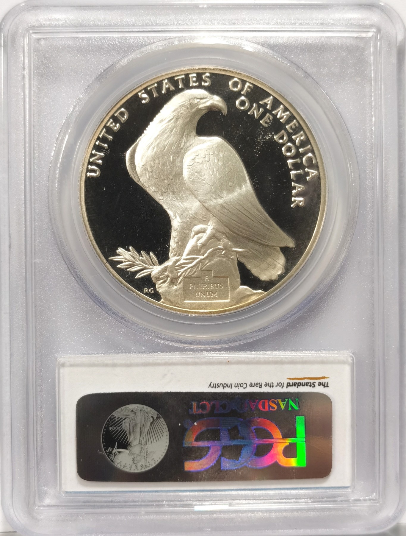 博洋堂世界钱币拍卖第064期（全场包邮） 美国1984年洛杉矶奥运会奥运竞技场/雄鹰1美元纪念银币PCGS-PR69DCAM，状态极佳。PC早期严评老盒无官网图