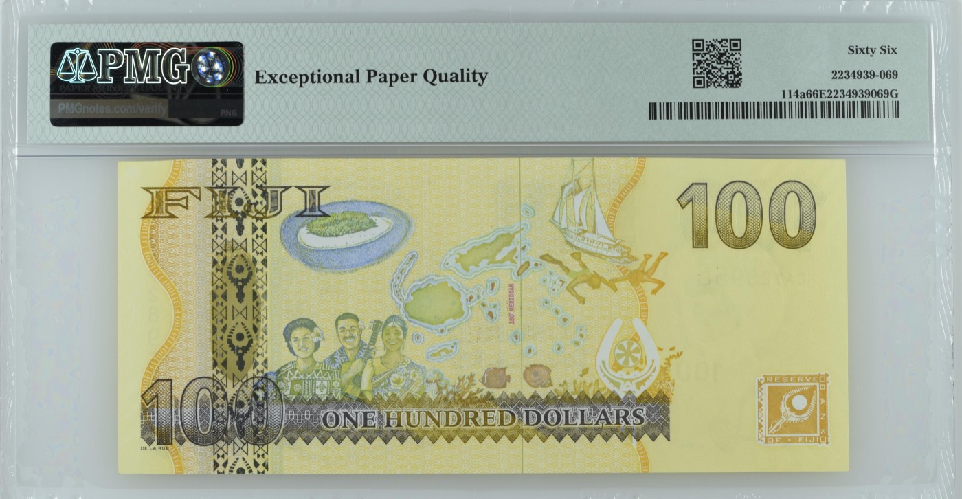 收藏联盟Quantum Auction 第323期拍卖 (需要寄存以及更改收货地址请提前告知) 斐济ND (2007)年100元 PMG66 号码无4 最高面值
