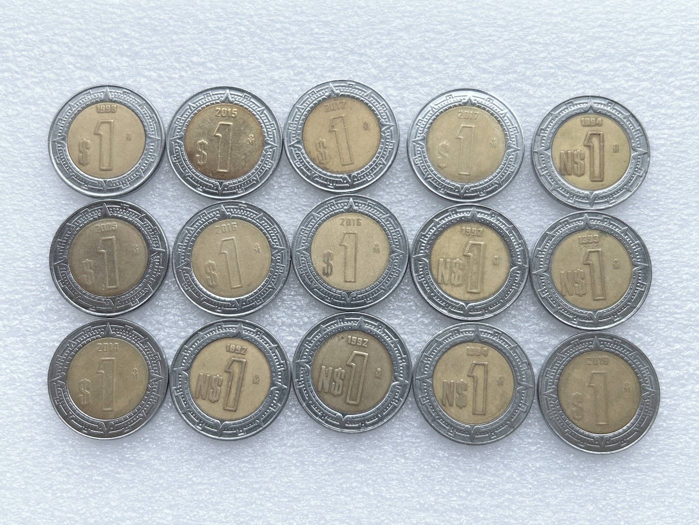 第一海外回流一元起拍收藏 散币专场 第65期 墨西哥1比索玛雅鹰蛇 双金属币 15枚