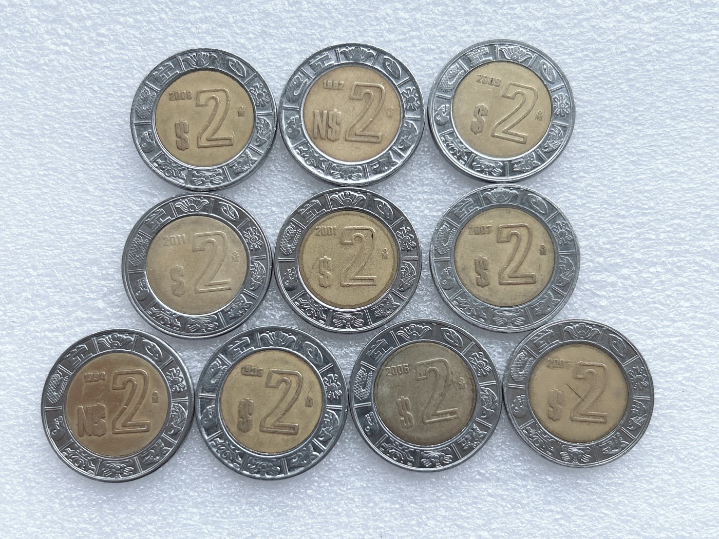 第一海外回流一元起拍收藏 散币专场 第65期 墨西哥2比索玛雅鹰蛇 双金属币 10枚