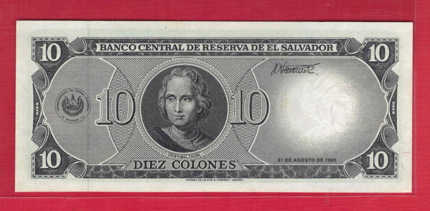 萨尔瓦多1995年10科朗 DD序列 无4 美洲纸币 实物图 UNC
