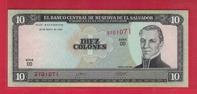 萨尔瓦多1995年10科朗 DD序列 无4 美洲纸币 实物图 UNC - 萨尔瓦多1995年10科朗 DD序列 无4 美洲纸币 实物图 UNC