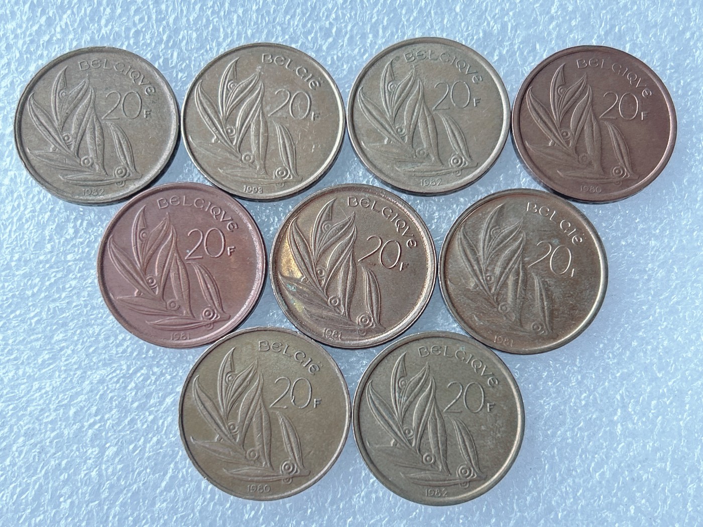 第一海外回流一元起拍收藏 散币专场 第65期 比利时20法郎铜币 博杜安一世 9枚