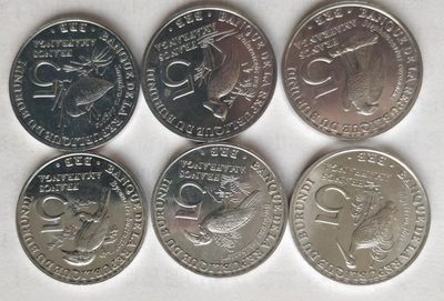 开心收藏拍卖 - 非常稀少的非洲珍稀鸟类纪念币一套6枚，布隆迪5法郎