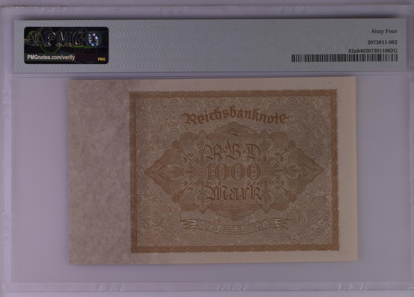 🦩收藏联盟Quantum Auction 第324期拍卖  德国1922年1000马克 PMG64 少见 号码全程无4