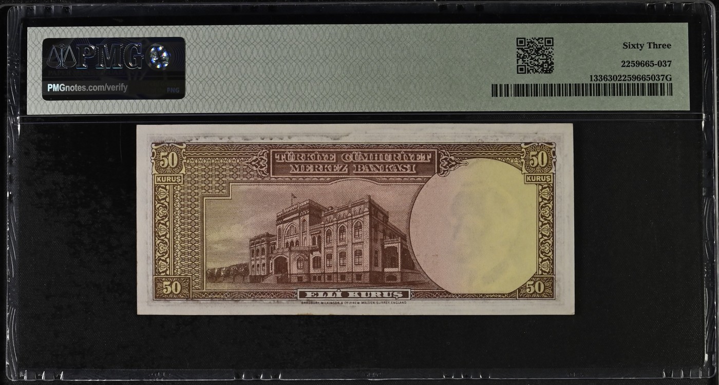 🦩收藏联盟Quantum Auction 第324期拍卖  土耳其1930年50库伦 PMG63 稀少 BWC代印