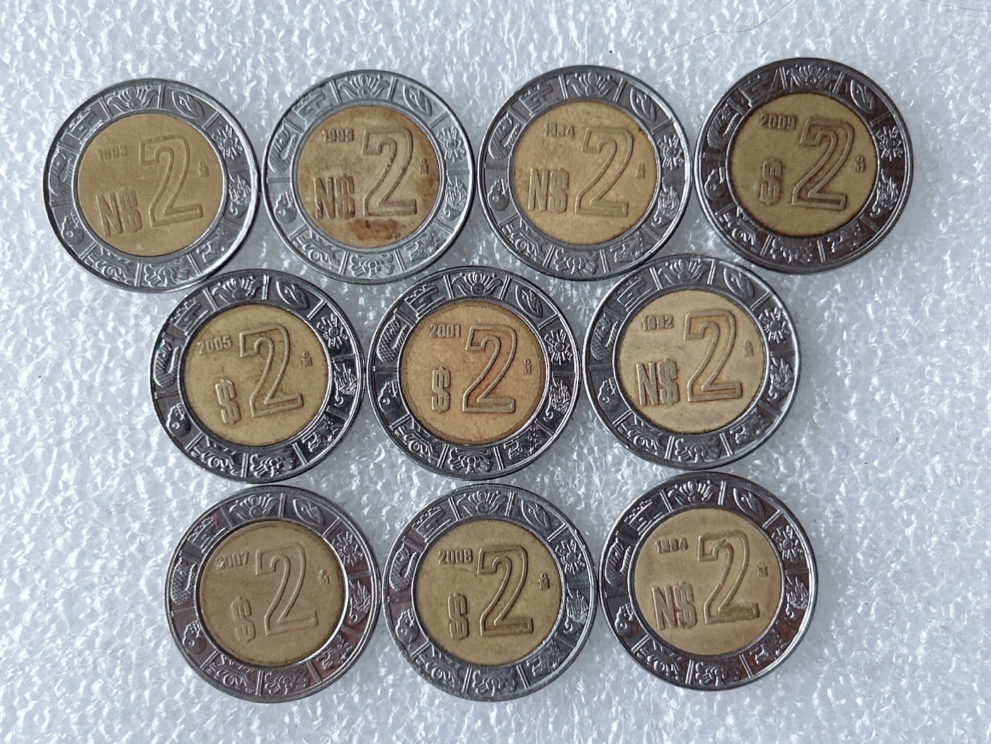 第一海外回流一元起拍收藏 散币专场 第67期 墨西哥2比索玛雅鹰蛇 双金属币 10枚