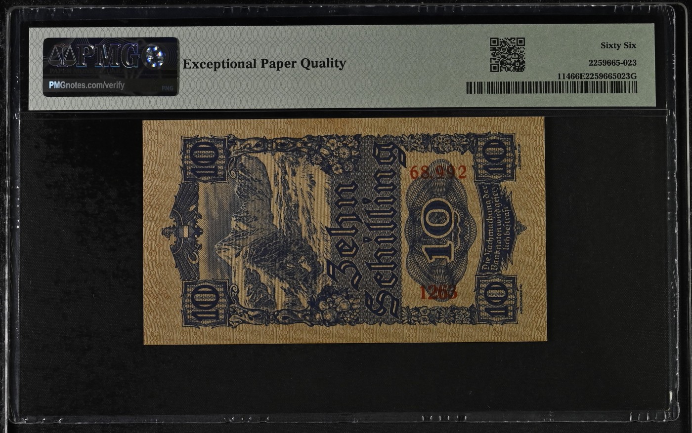 🦩收藏联盟Quantum Auction 第324期拍卖  奥地利1945年10先令 PMG66 号码全程无457 