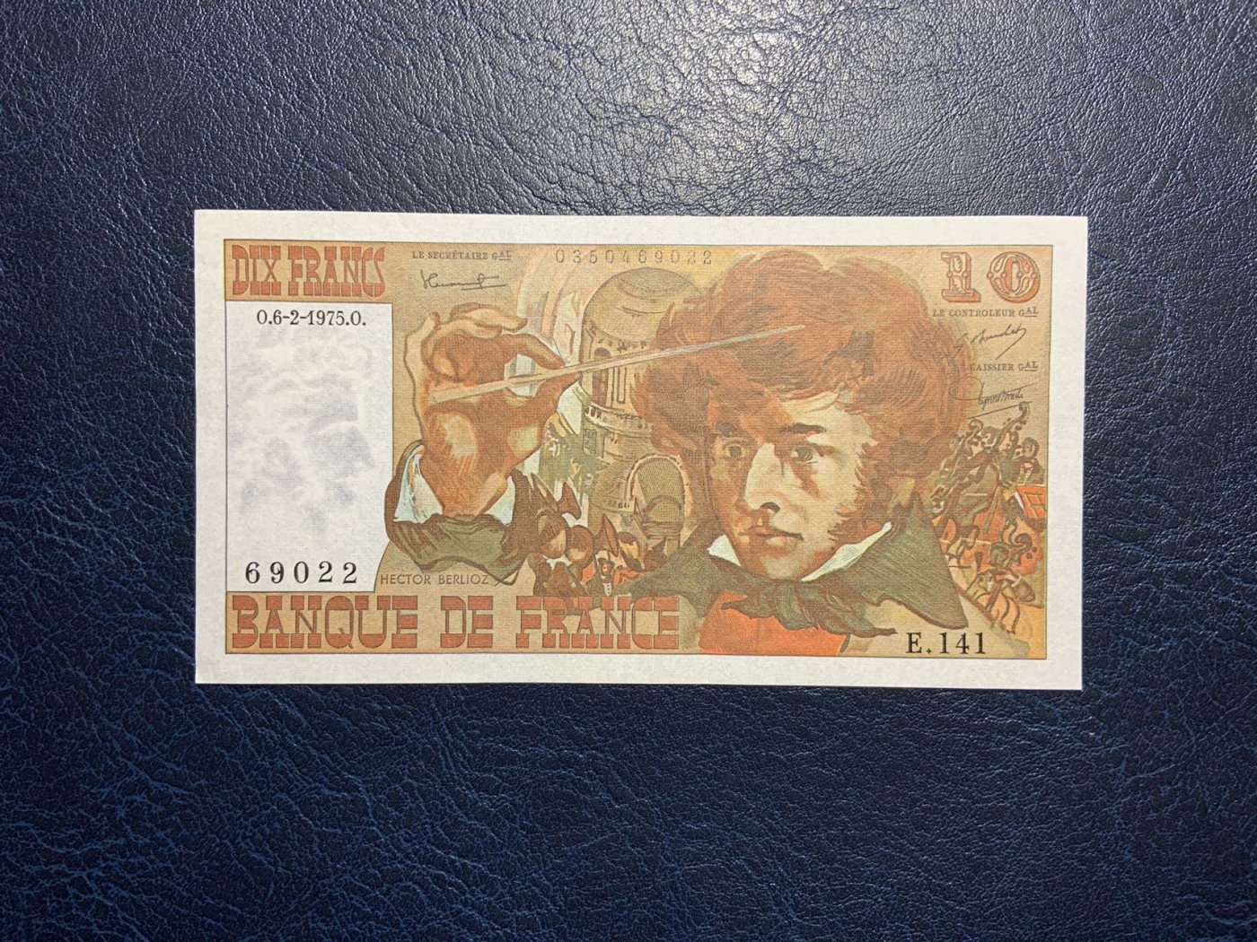 🦩收藏联盟Quantum Auction 第324期拍卖  法国1975年10法郎 品相AU 号码无3457朦胧号 音乐家柏辽兹