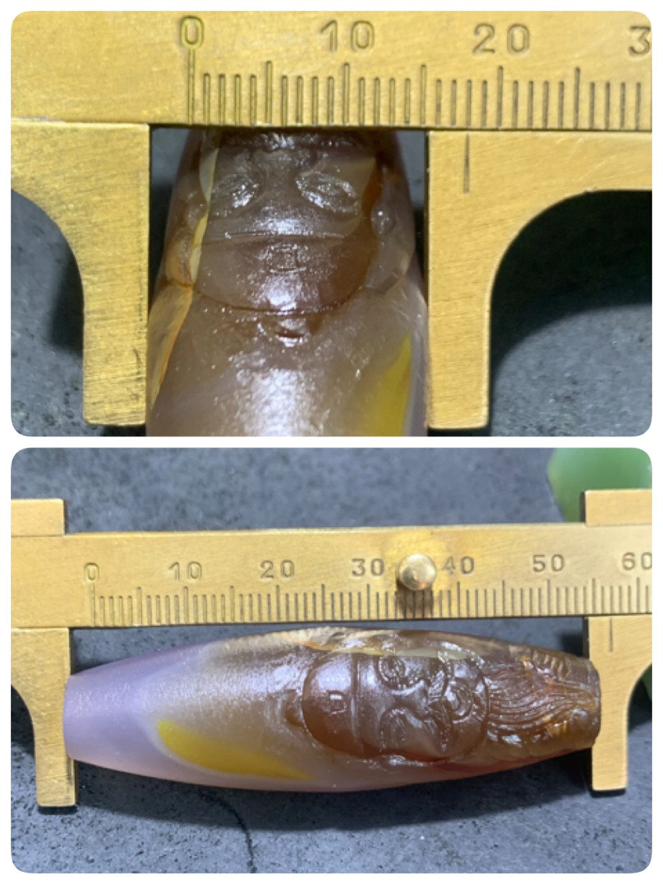 精美亚光高玉化巴西玛瑙手工俏色巧雕地主桶珠一个！
