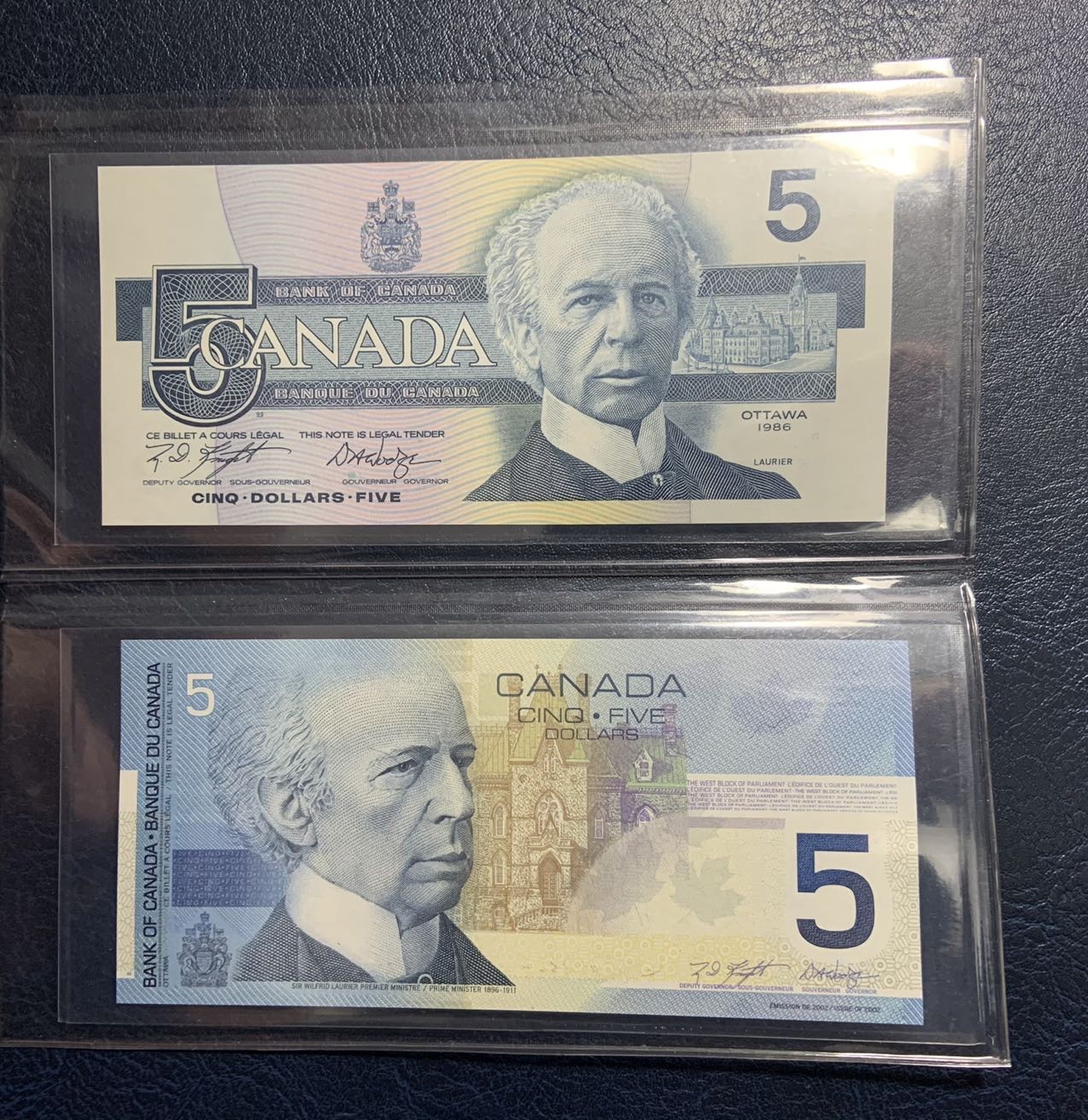 🦩收藏联盟Quantum Auction 第324期拍卖  加拿大1986年和2002年5元全同号同签名一对 品相全新UNC