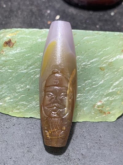 精美亚光高玉化巴西玛瑙手工俏色巧雕地主桶珠一个！ - 精美亚光高玉化巴西玛瑙手工俏色巧雕地主桶珠一个！
